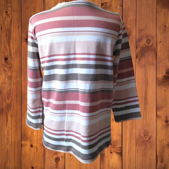 HASTING & SMITH WOMEN'S PETITE MEDIUM STRIPED 3/4 SLEEVE SHIRT PULLOVER - Picture 5 of 5